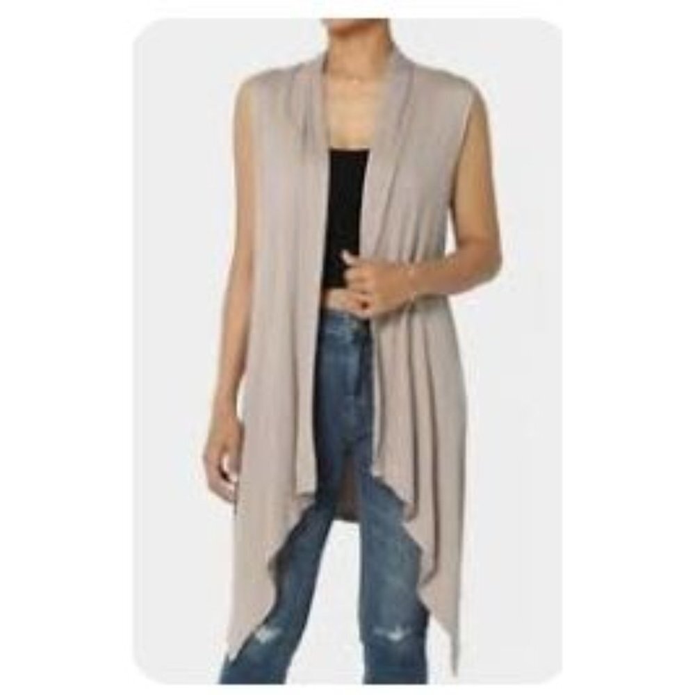 alice + olivia taupe  sleeveless flowy draping high low cardigan 100% linen XS